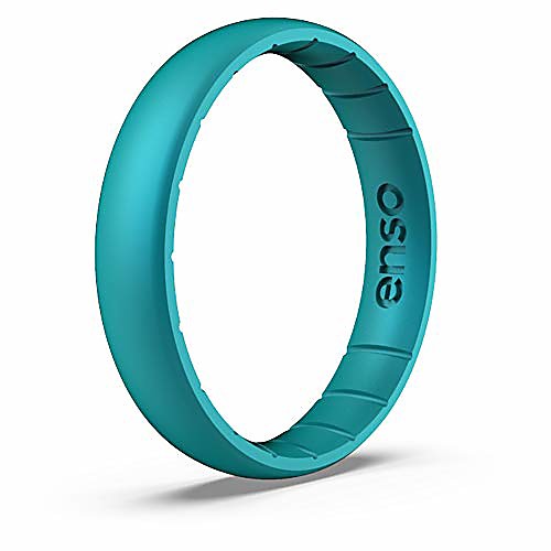 

enso rings thin elements silicone ring | made in the usa | infused with precious elements | lifetime quality guarantee | comfortable, breathable, and safe (peacock quartz, 6)