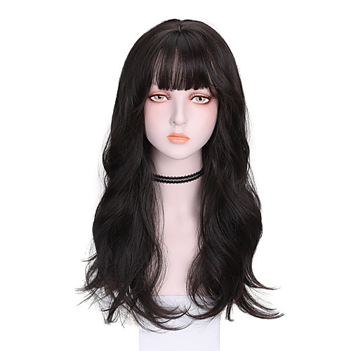 

Synthetic Wig Straight With Bangs Wig Long Dark Brown Brown Black Synthetic Hair 22 inch Women's Comfy Fluffy Black Brown