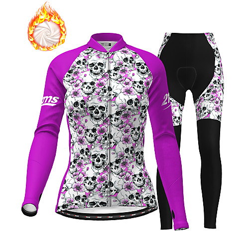 

21Grams Women's Long Sleeve Cycling Jersey with Tights Winter Fleece Purple Skull Floral Botanical Christmas Bike Thermal Warm Fleece Lining Breathable Warm Quick Dry Sports Graphic Mountain Bike MTB