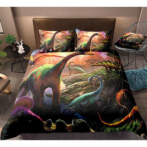

Dinosaur Print 3-Piece Duvet Cover Set Hotel Bedding Sets Comforter Cover with Soft Lightweight Microfiber(Include 1 Duvet Cover and 1or 2 Pillowcases)