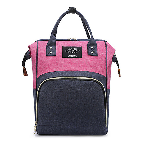 

Women's Nylon Diaper Bag Commuter Backpack Large Capacity Zipper Color Block Geometric Daily Outdoor Backpack Black Red Blushing Pink Dark Blue Gray