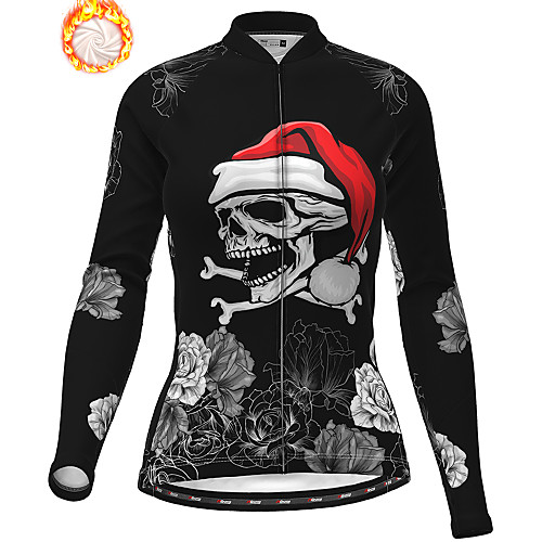 

21Grams Women's Long Sleeve Cycling Jersey Winter Fleece Polyester Black Skull Christmas Santa Claus Bike Jersey Top Mountain Bike MTB Road Bike Cycling Fleece Lining Warm Quick Dry Sports Clothing