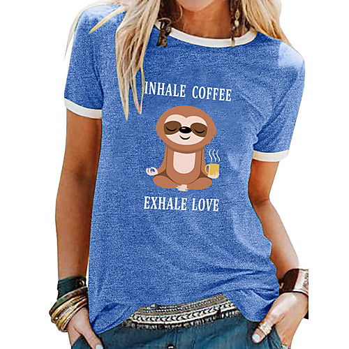 

Women's T shirt Graphic Text Letter Patchwork Print Round Neck Tops Basic Basic Top Black Blue Purple