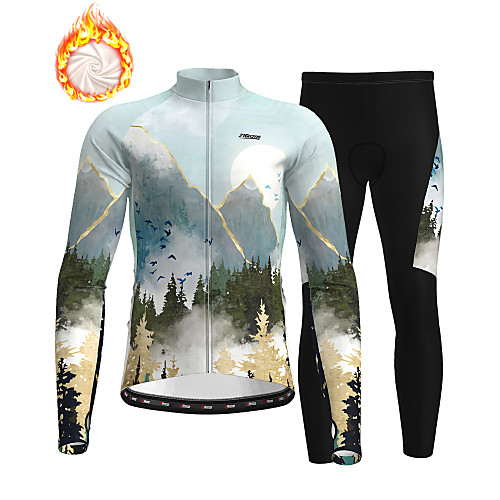 

21Grams Men's Long Sleeve Cycling Jersey with Tights Winter Fleece Sky Blue Bike Thermal Warm Fleece Lining Breathable Warm Quick Dry Sports Graphic Mountain Bike MTB Road Bike Cycling Clothing