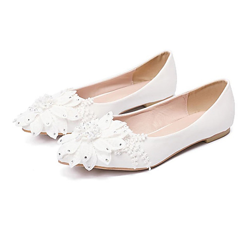 

Women's Wedding Shoes Flat Heel Pointed Toe Wedding Flats Vintage Sexy Minimalism Wedding Party & Evening PU Sparkling Glitter Lace Flower Solid Colored White