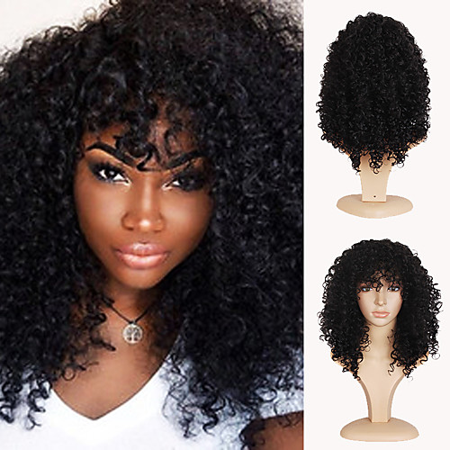 

Synthetic Wig Afro Kinky Curly Kinky Curly Layered Haircut Wig Medium Length Jet Black #1 Synthetic Hair 14 inch Women's African American Wig Black