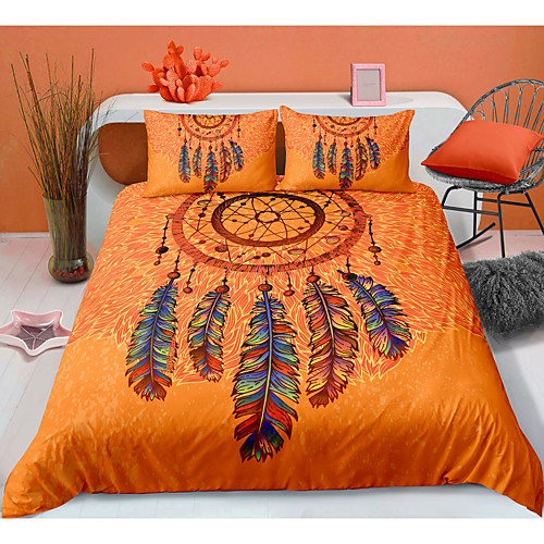 

Dreamcatcher Print Orange Color 3-Piece Duvet Cover Set Hotel Bedding Sets Comforter Cover with Soft Lightweight Microfiber For Room Decoration(Include 1 Duvet Cover and 1or 2 Pillowcases)