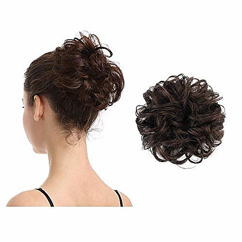 

scrunchies curly messy hair bun extensions wedding hair pieces for women kids hair updo donut chignons (2# dark brown)