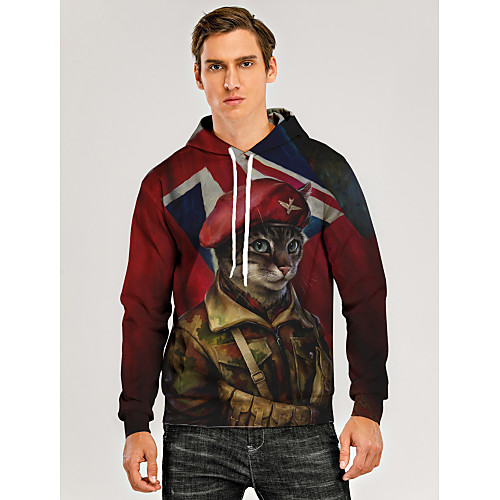 

Men's Pullover Hoodie Sweatshirt Animal Patterned Graphic 3D Front Pocket Daily 3D Print 3D Print Casual Hoodies Sweatshirts Wine