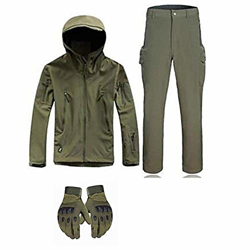 

waterproof hunting softshell jacket and pants anti-scratching tactical breathable windproof climbing cycling suits greensuitglovescarf xxl