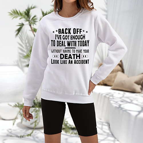 

Women's Pullover Sweatshirt Letter Print Daily Casual Hoodies Sweatshirts Loose White Black Red / Fleece Lining