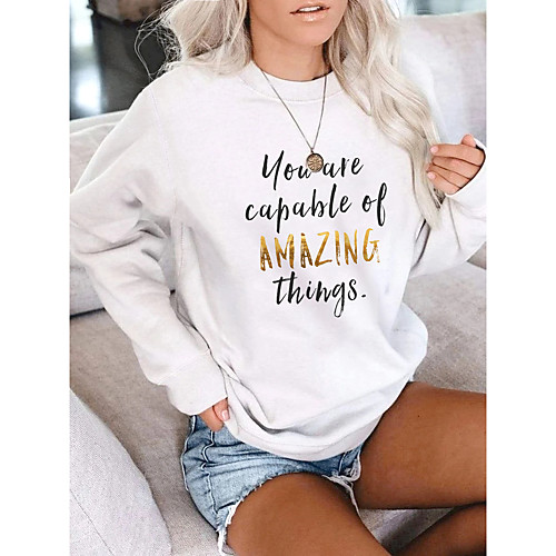 

Women's Pullover Sweatshirt Graphic Text Letter Daily Basic Casual Hoodies Sweatshirts White