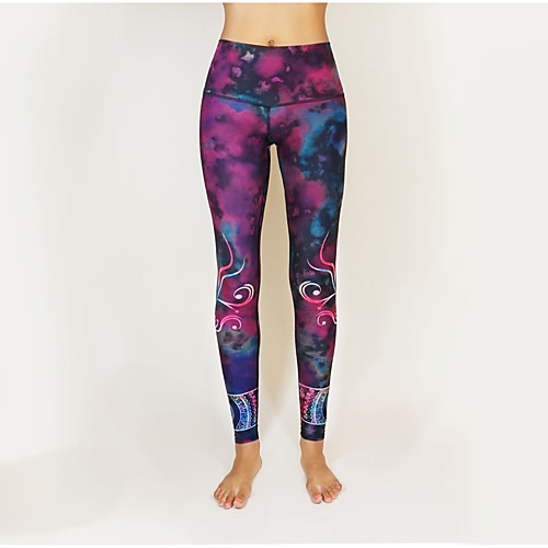 

Women's Basic Yoga Comfort Daily Gym Leggings Pants Patterned Calf-Length Patchwork Print Fuchsia