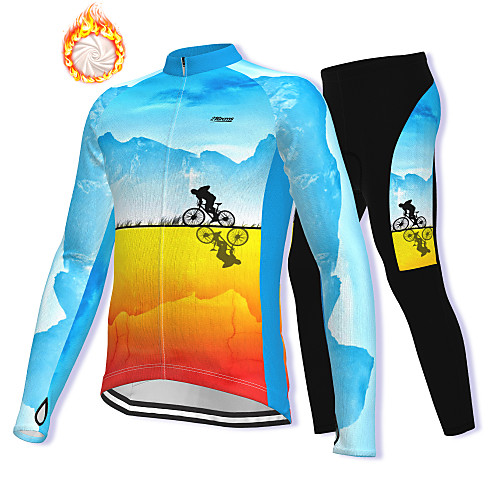 

21Grams Men's Long Sleeve Cycling Jacket with Pants Winter Fleece Spandex Sky Blue Bike Fleece Lining Warm Sports Graphic Mountain Bike MTB Road Bike Cycling Clothing Apparel / Stretchy / Athleisure