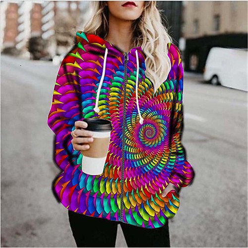 

Women's Pullover Hoodie Sweatshirt Graphic 3D Print Daily Going out 3D Print Basic Hoodies Sweatshirts Rainbow