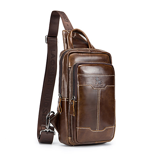 

Men's Bags Cowhide Sling Shoulder Bag Chest Bag Zipper Plain Fashion Daily Outdoor 2021 Brown Coffee
