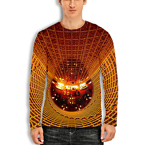 

Men's T shirt 3D Print Graphic Optical Illusion 3D Print Long Sleeve Daily Tops Casual Yellow