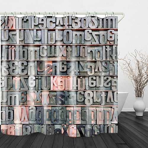 

Alphanumeric Background Print Waterproof Fabric Shower Curtain for Bathroom Home Decor Covered Bathtub Curtains Liner Includes with Hooks