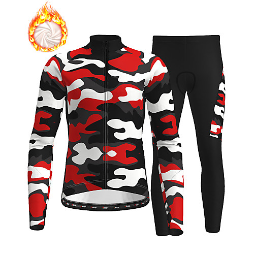 

21Grams Men's Long Sleeve Cycling Jersey with Tights Winter Fleece Red Camo / Camouflage Bike Fleece Lining Breathable Warm Quick Dry Sports Graphic Mountain Bike MTB Road Bike Cycling Clothing