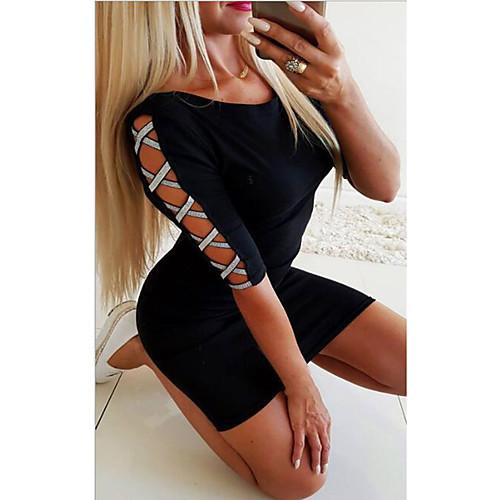 

Women's Sheath Dress Short Mini Dress Black Half Sleeve Solid Color Patchwork Summer Sexy 2021 S M L XL XXL 3XL 4XL 5XL