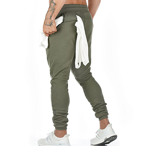 

Men's Sports & Outdoors Sporty Breathable Fitness Gym Jogger Pants Pants Solid Color Full Length Sporty Patchwork Drawstring Black Army Green Khaki