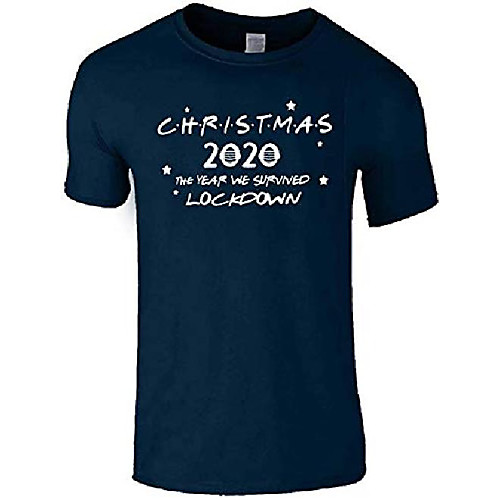 

men's printed t-shirt | novelty christmas fashion top tees | christmas 2020 the year we survived lockdown print tee shirt | christmas party present t-shirt for men's (blue, m)
