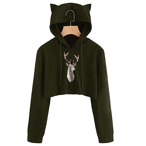 

Women's Cropped Sweatshirt Graphic Cat Ear Casual Hoodies Sweatshirts Black Wine Green
