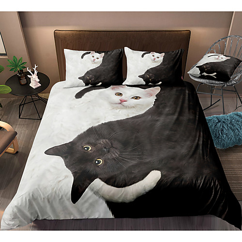 

Cat Print 3-Piece Duvet Cover Set Hotel Bedding Sets Comforter Cover with Soft Lightweight Microfiber, Include 1 Duvet Cover, 2 Pillowcases for Double/Queen/King(1 Pillowcase for Twin/Single)
