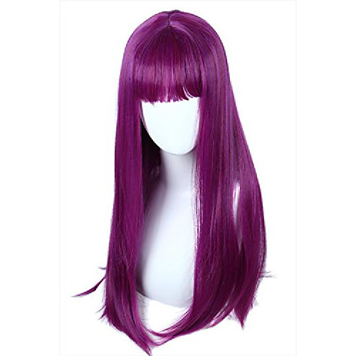 

women's long straight purple wig with bangs (adult)