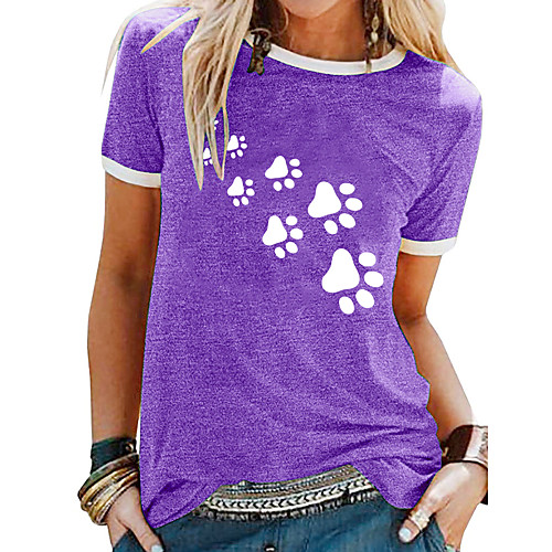 

Women's T shirt Animal Patchwork Print Round Neck Tops Basic Basic Top White Black Blue