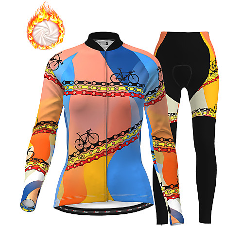 

21Grams Women's Long Sleeve Cycling Jersey with Tights Winter Fleece Blue Bike Fleece Lining Breathable Warm Quick Dry Sports Graphic Mountain Bike MTB Road Bike Cycling Clothing Apparel / Stretchy