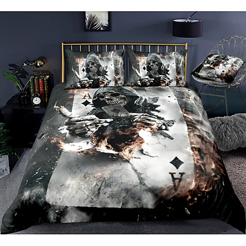

3D Skull Series 3-Piece Duvet Cover Set Hotel Bedding Sets Comforter Cover with Soft Lightweight Microfiber, Include 1 Duvet Cover, 2 Pillowcases for Double/Queen/King(1 Pillowcase for Twin/Single)