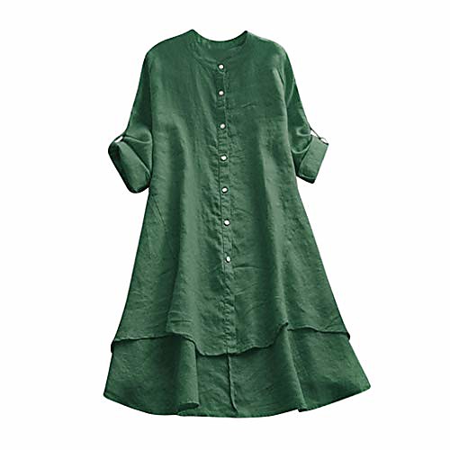 

oriental dresses for women, botton down low-high hem solid long sleeve liene casual dress shirts swing tunic dress green