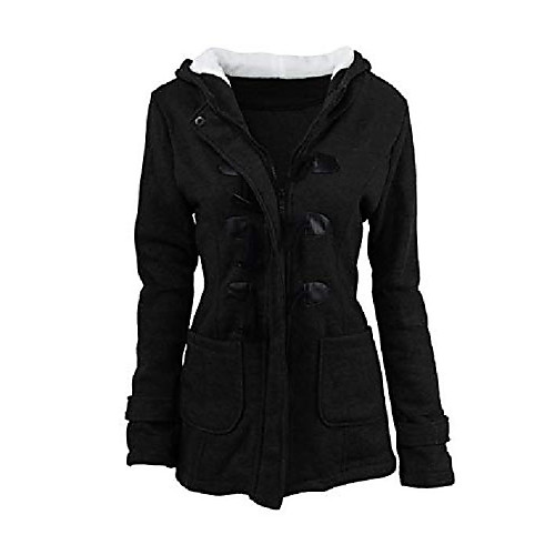 

women's casual winter outwear warm coat hooded button toggle coat black xs
