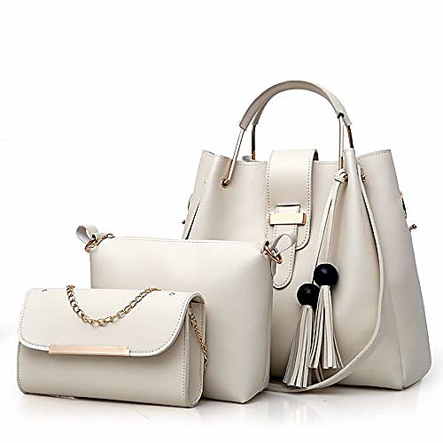 

women handbagshoulder bagpurse 3pcs set tote handbag soft pu leather handbag white