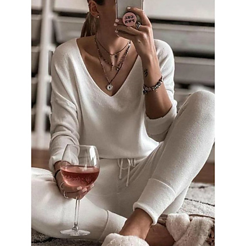 

Women's Ordinary Streetwear White Blue Camel Jumpsuit Solid Colored Drawstring Bow