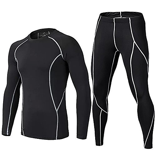 

mens compression armour base layer top skin fit compression leggings set fit running fitness football training cycling