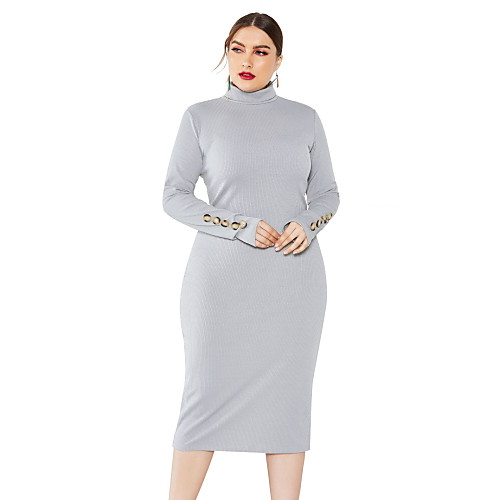 

Women's Plus Size Dresses Sheath Dress Knee Length Dress Long Sleeve Solid Color Patchwork Casual Spring & Fall / Going out / Slim