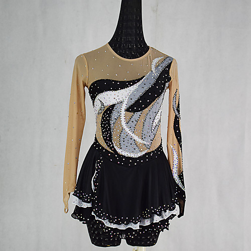 

21Grams Figure Skating Dress Women's Girls' Ice Skating Dress Black Spandex High Elasticity Training Competition Skating Wear Patchwork Crystal / Rhinestone Sleeveless Ice Skating Figure Skating