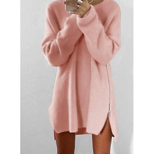 

Women's Shift Dress Short Mini Dress Blushing Pink Wine Royal Blue Beige Gray Long Sleeve Solid Color Zipper Patchwork Fall Winter Round Neck Casual 2021 S M L XL XXL 3XL 4XL 5XL / Plus Size