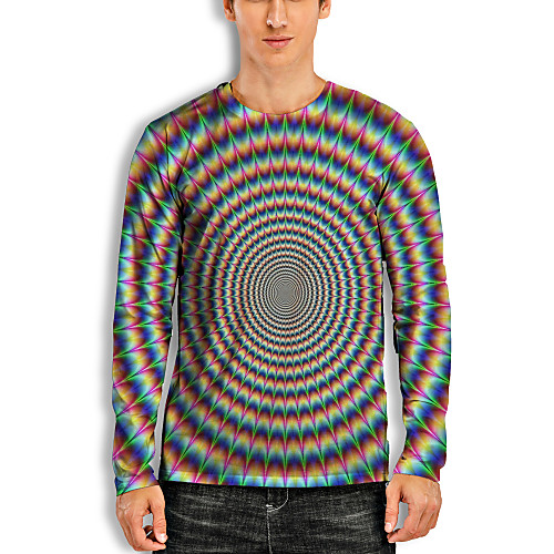 

Men's T shirt 3D Print Graphic Optical Illusion 3D Print Long Sleeve Daily Tops Casual Rainbow