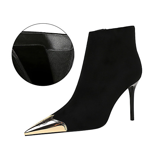 

Women's Boots Stiletto Heel Pointed Toe Knee High Boots Sexy Minimalism Party & Evening Suede Solid Colored Black / Red Black / Booties / Ankle Boots