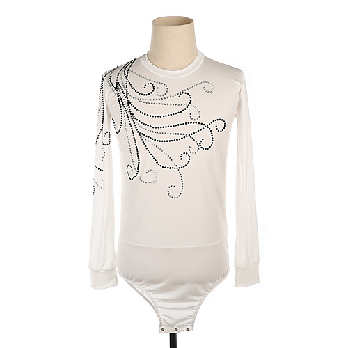 

Figure Skating Top Men's Boys' Ice Skating Top White High Elasticity Training Competition Skating Wear Crystal / Rhinestone Long Sleeve Ice Skating Figure Skating / Kids