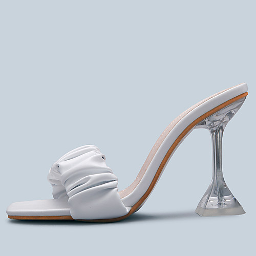 

Women's Sandals Flare Heel Peep Toe Casual Daily Walking Shoes PU Solid Colored White Black