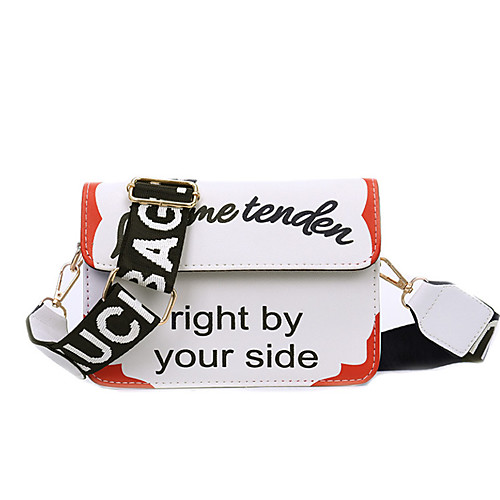 

Women's Bags PU Leather Polyester Crossbody Bag Zipper Letter Daily Office & Career 2021 Baguette Bag White Black Blue Red