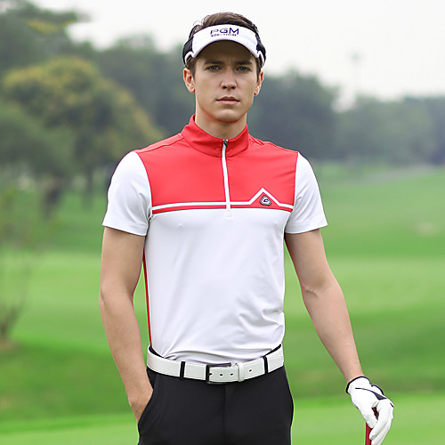 

Men's Golf Tee Tshirt Zip Top Short Sleeve Breathable Quick Dry Soft Sports Outdoor Autumn / Fall Spring Summer Spandex Half Zip White Black Gray / Stretchy