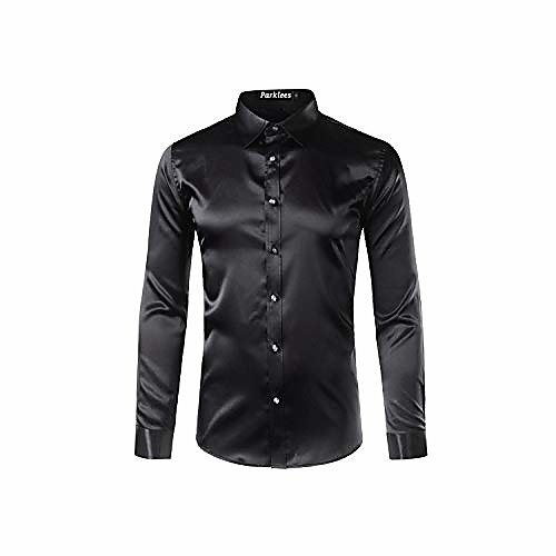 

silk satin shirt men 2019 casual long sleeve slim fit mens dress shirts business wedding male shirt,black,asian size xxl