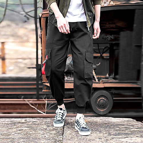 

Men's Casual Chinos Pants Solid Color Ankle-Length Black