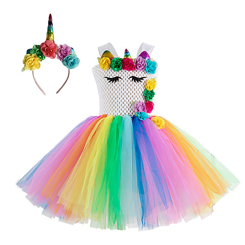 

Unicorn Cosplay Costume Party Costume Girls' Movie Cosplay Tutus New Year's Golden Rainbow Dress Headwear Christmas Halloween Carnival Polyester / Cotton Polyester