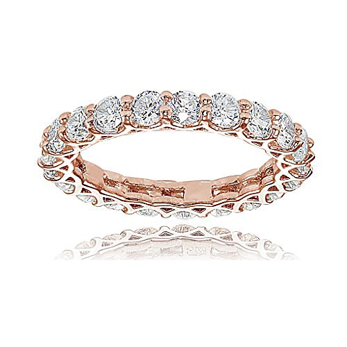 

rose gold flashed sterling silver cubic zirconia 3mm round-cut eternity band ring